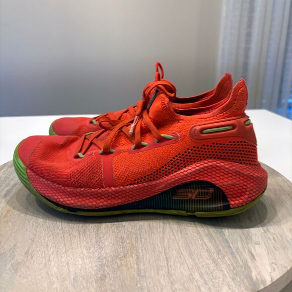 Under Armour Men's Curry 6 Roaracle Red Neon Green Sneakers 3020612-607 Size 8 - Picture 2 of 12